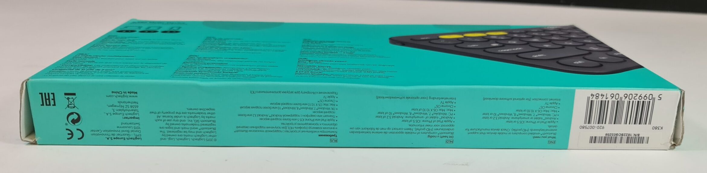 Bottom of the box for Logitech K380 Multi-Device Keyboard